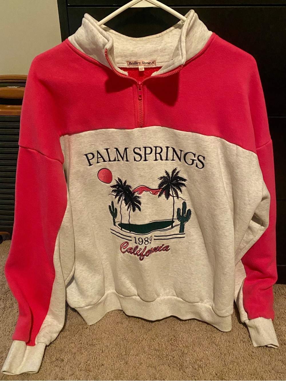 Bailey Rose Palm Springs Colorblock Half-Zip Sweatshirt - Pink/Gray